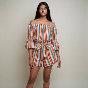 As U Wish off shoulder striped romper
